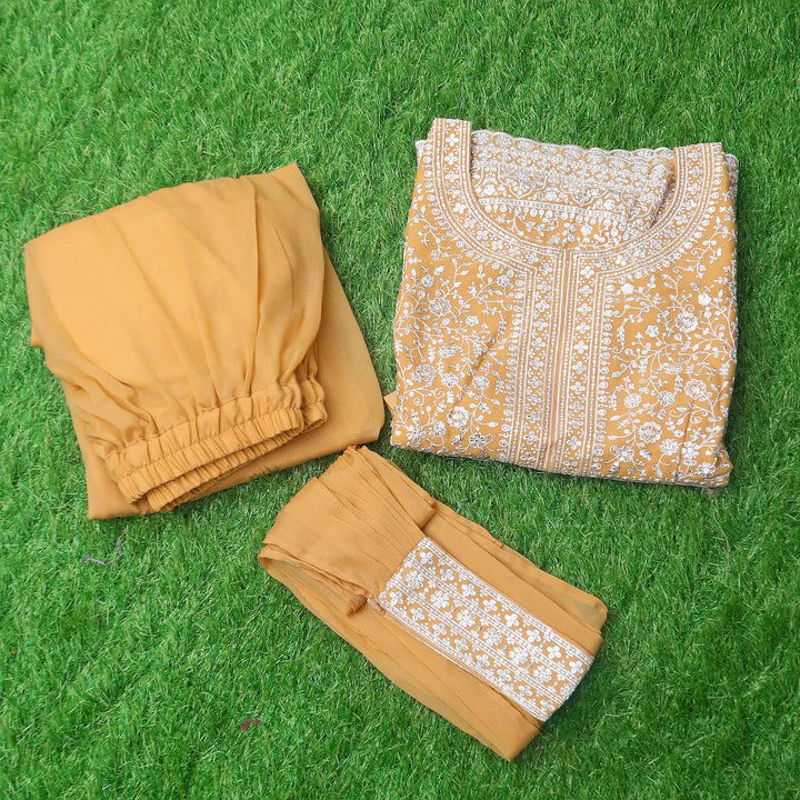 Yellow Star Georgette Embroidery Palazzo Suit - qivii