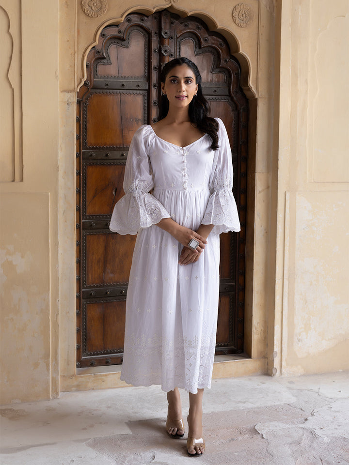 Cloude Dancer White Cotton Dress  - By Ragavi - qivii