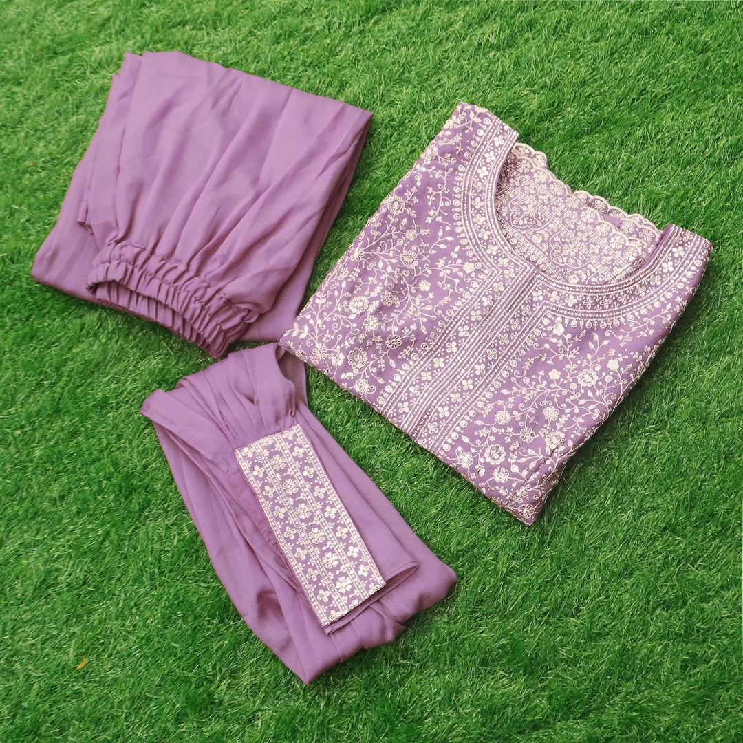 Lavender Star Georgette Embroidery Palazzo Suit - qivii