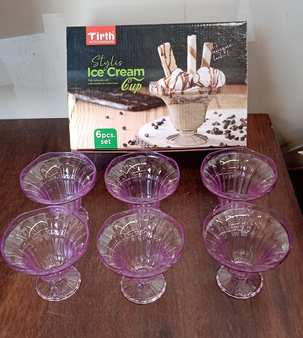 Crystal Plastic Ice Cream Bowls – Set of 6 Dessert Cups for Sundae, Snacks, Pudding, & Home & Kitchen Serving Platter