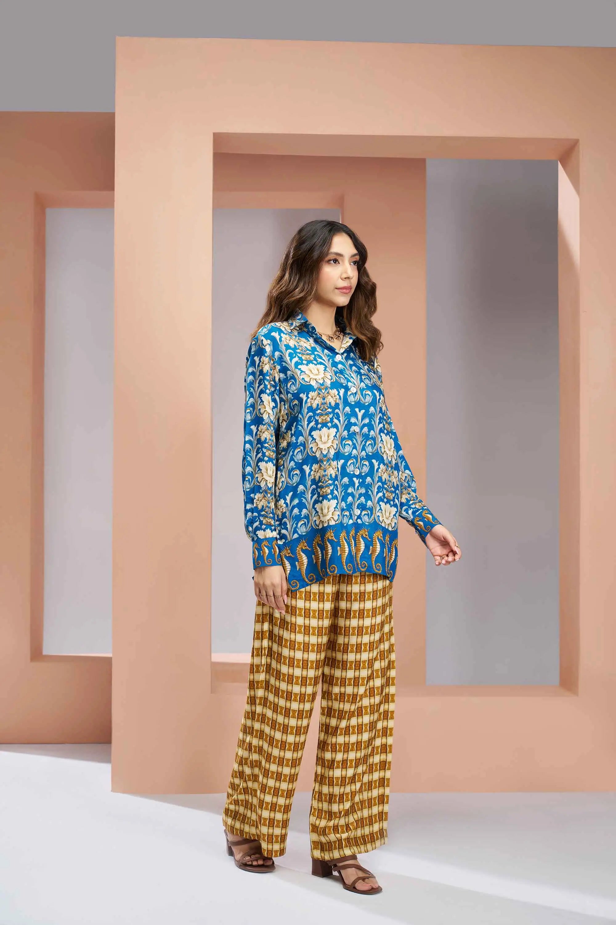 Royal Blue Pure Muslin Silk Printed Co-ord Set