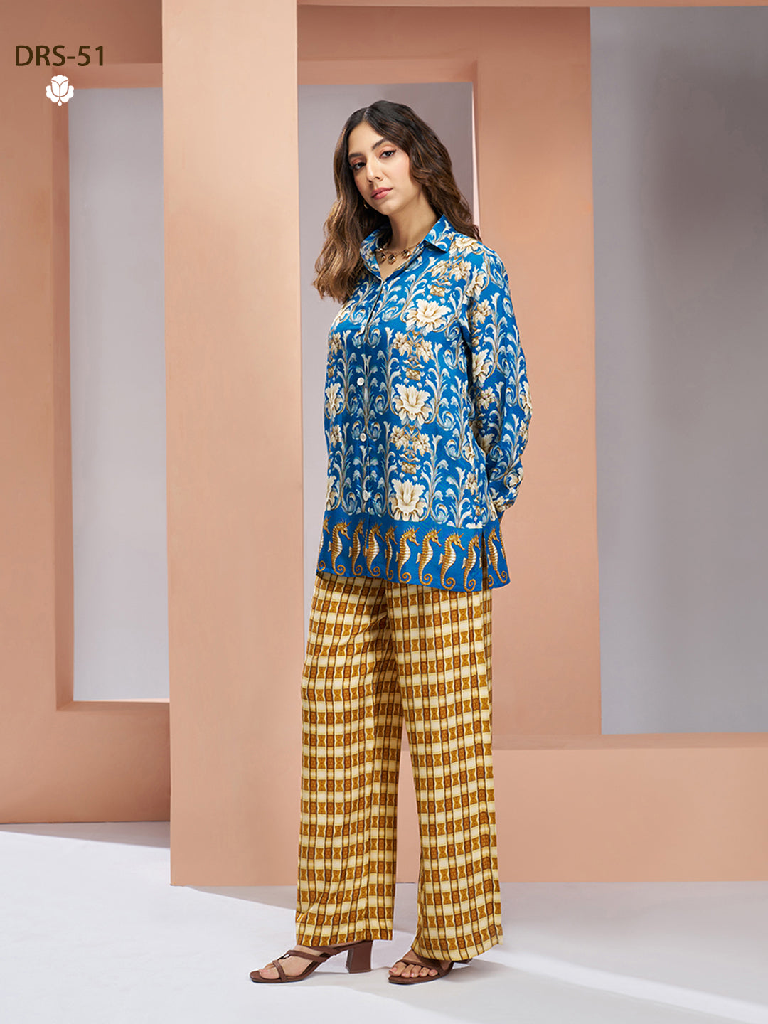 ROYAL BLUE PURE MUSLIN SILK PRINTED SHIRT PANT - qivii