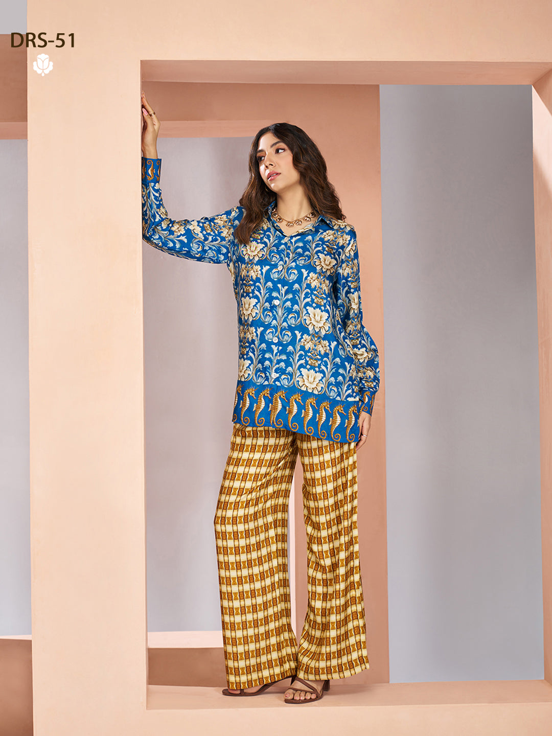 ROYAL BLUE PURE MUSLIN SILK PRINTED SHIRT PANT - qivii