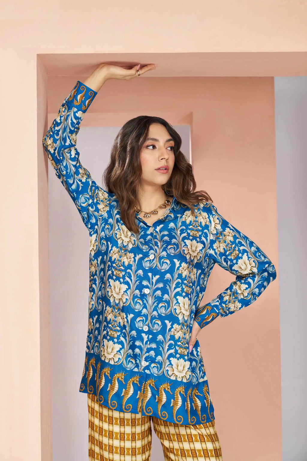 Royal Blue Pure Muslin Silk Printed Co-ord Set