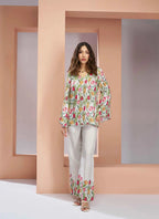 White Pure Muslin Silk Floral Print Co-ord Set