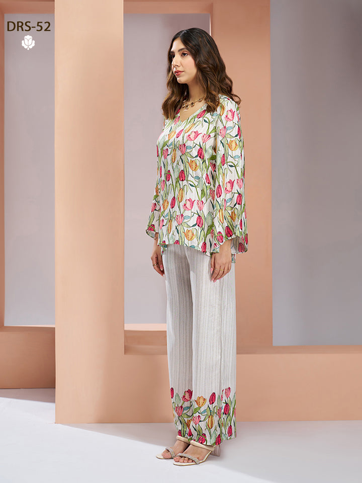 WHITE PURE MUSLIN SILK PRINTED SHIRT PANT - qivii