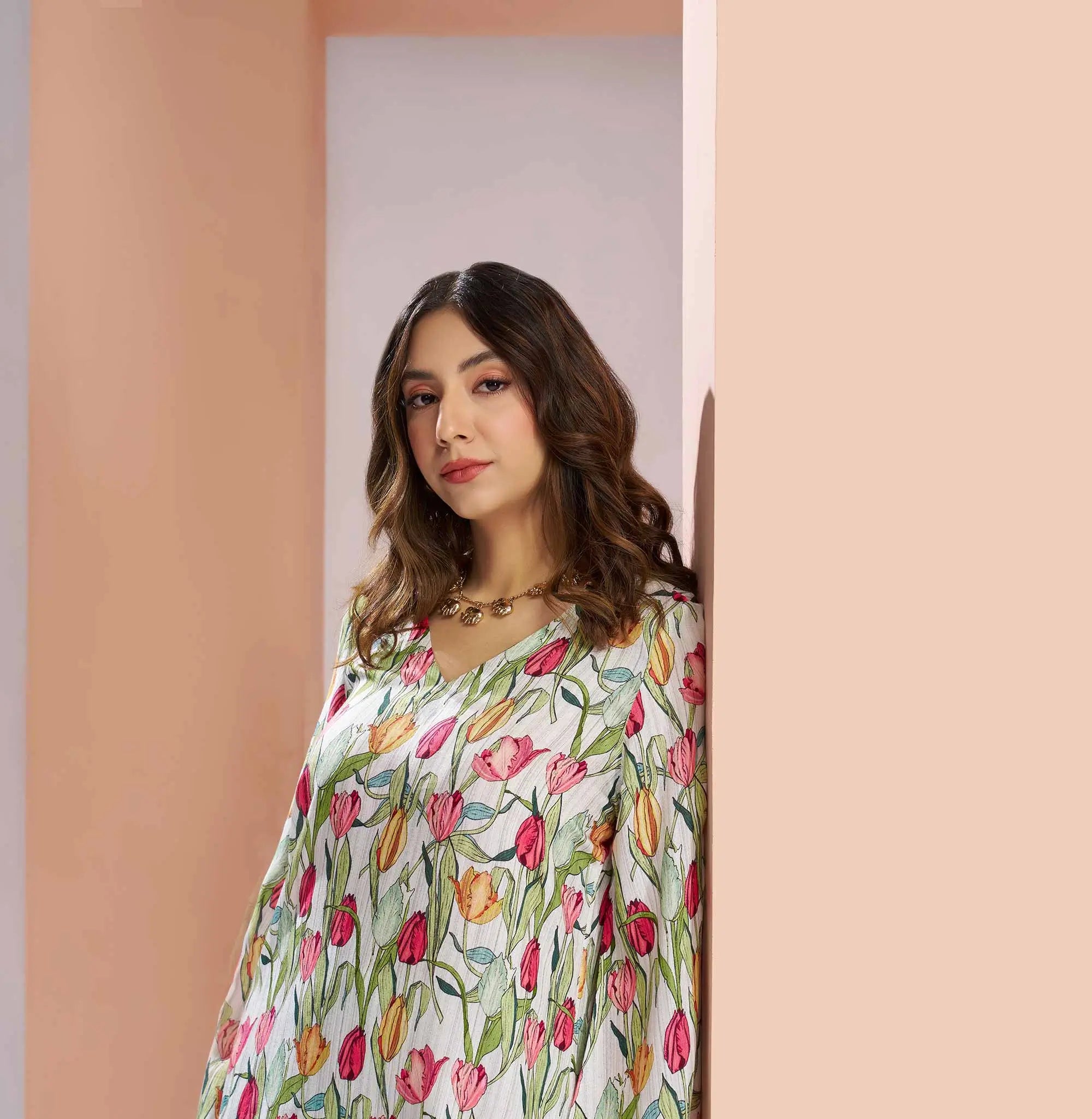 White Pure Muslin Silk Floral Print Co-ord Set