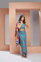 Aqua Blue Pure Muslin Silk Printed Stylish Co-ord Set