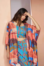 Aqua Blue Pure Muslin Silk Printed Stylish Co-ord Set