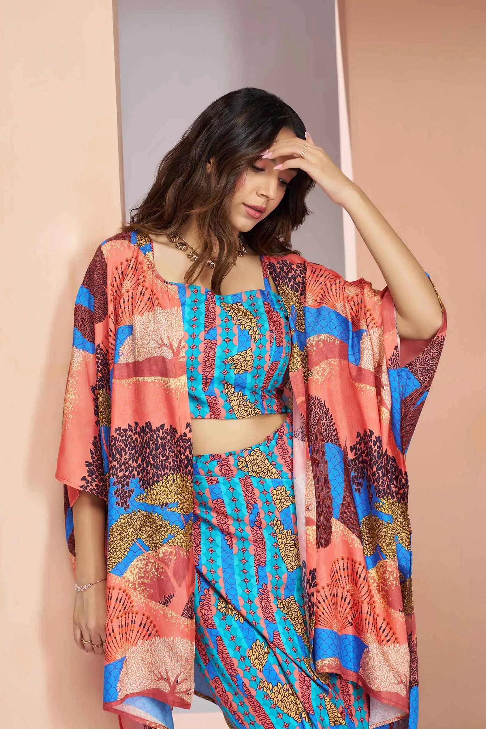 Aqua Blue Pure Muslin Silk Printed Stylish Co-ord Set