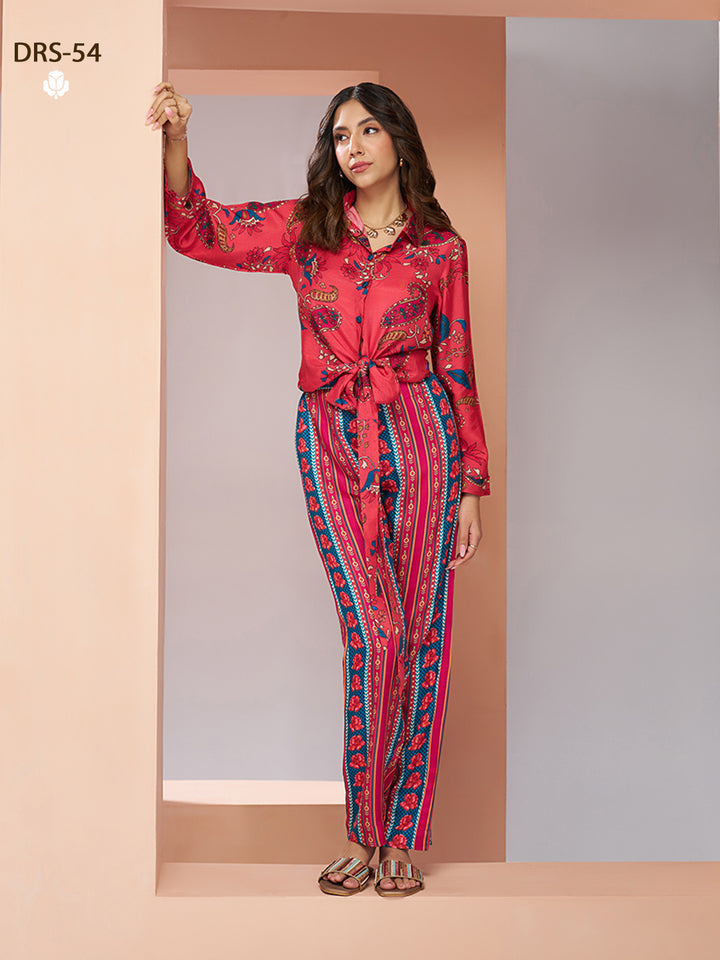 PINK PURE MUSLIN SILK PRINTED SHIRT PANT - qivii
