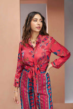 Coral Pink Pure Muslin Silk Printed Co-ord Set