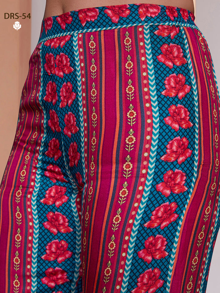 PINK PURE MUSLIN SILK PRINTED SHIRT PANT - qivii