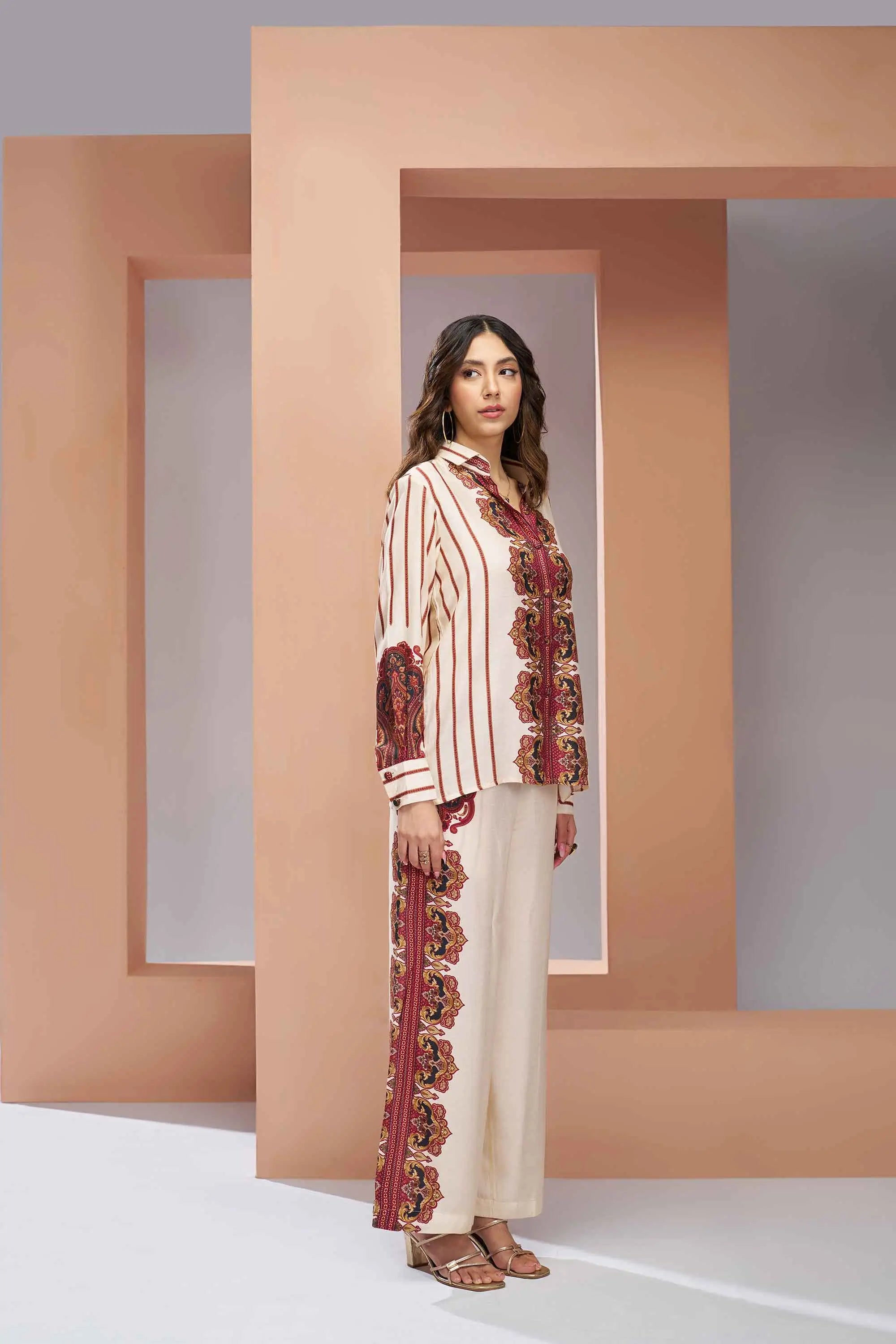 Cream Pure Muslin Silk Printed Co-ord Set