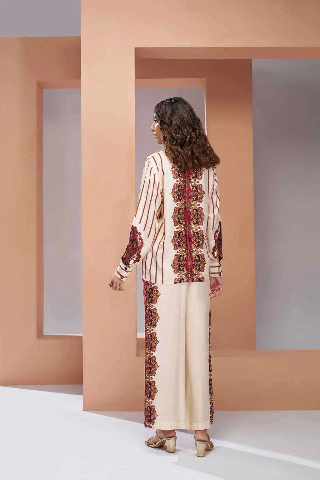 Cream Pure Muslin Silk Printed Co-ord Set