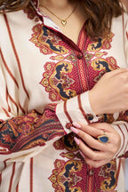 Cream Pure Muslin Silk Printed Co-ord Set