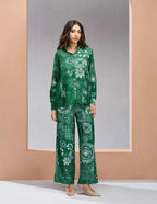 Dark Green Pure Muslin Silk Printed Co-ord Set