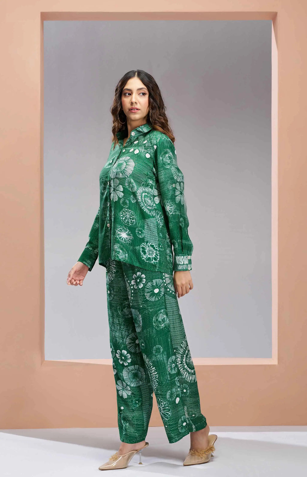 Dark Green Pure Muslin Silk Printed Co-ord Set