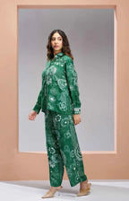 Dark Green Pure Muslin Silk Printed Co-ord Set