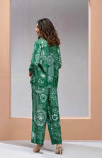 Dark Green Pure Muslin Silk Printed Co-ord Set