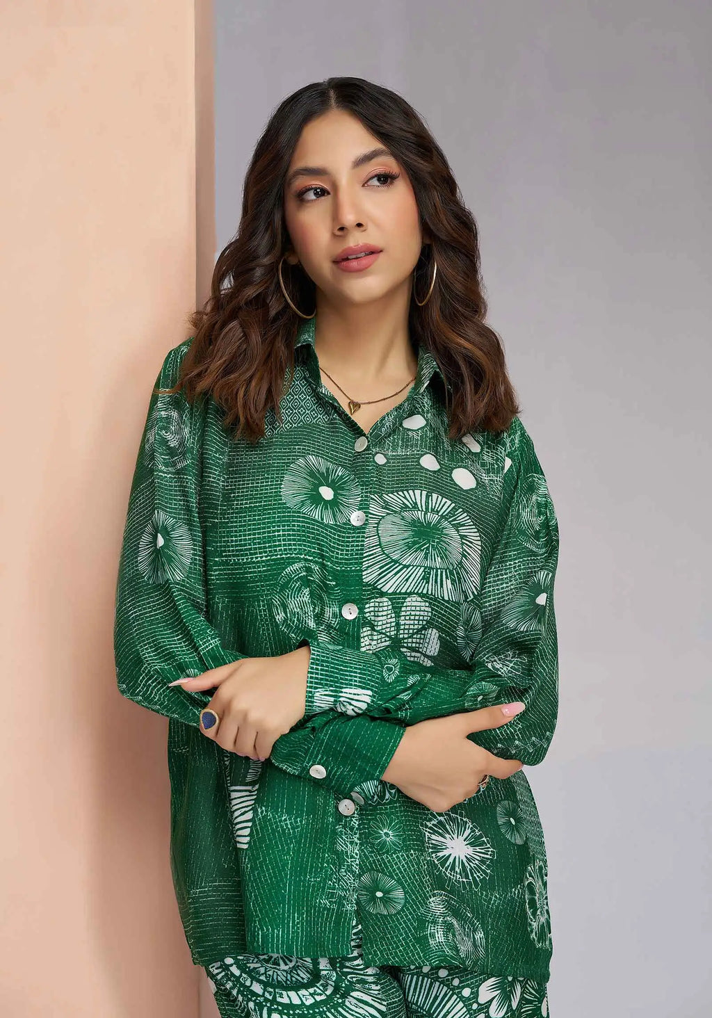Dark Green Pure Muslin Silk Printed Co-ord Set