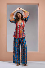 Navy Blue Pure Muslin Silk Printed Co-ord Set