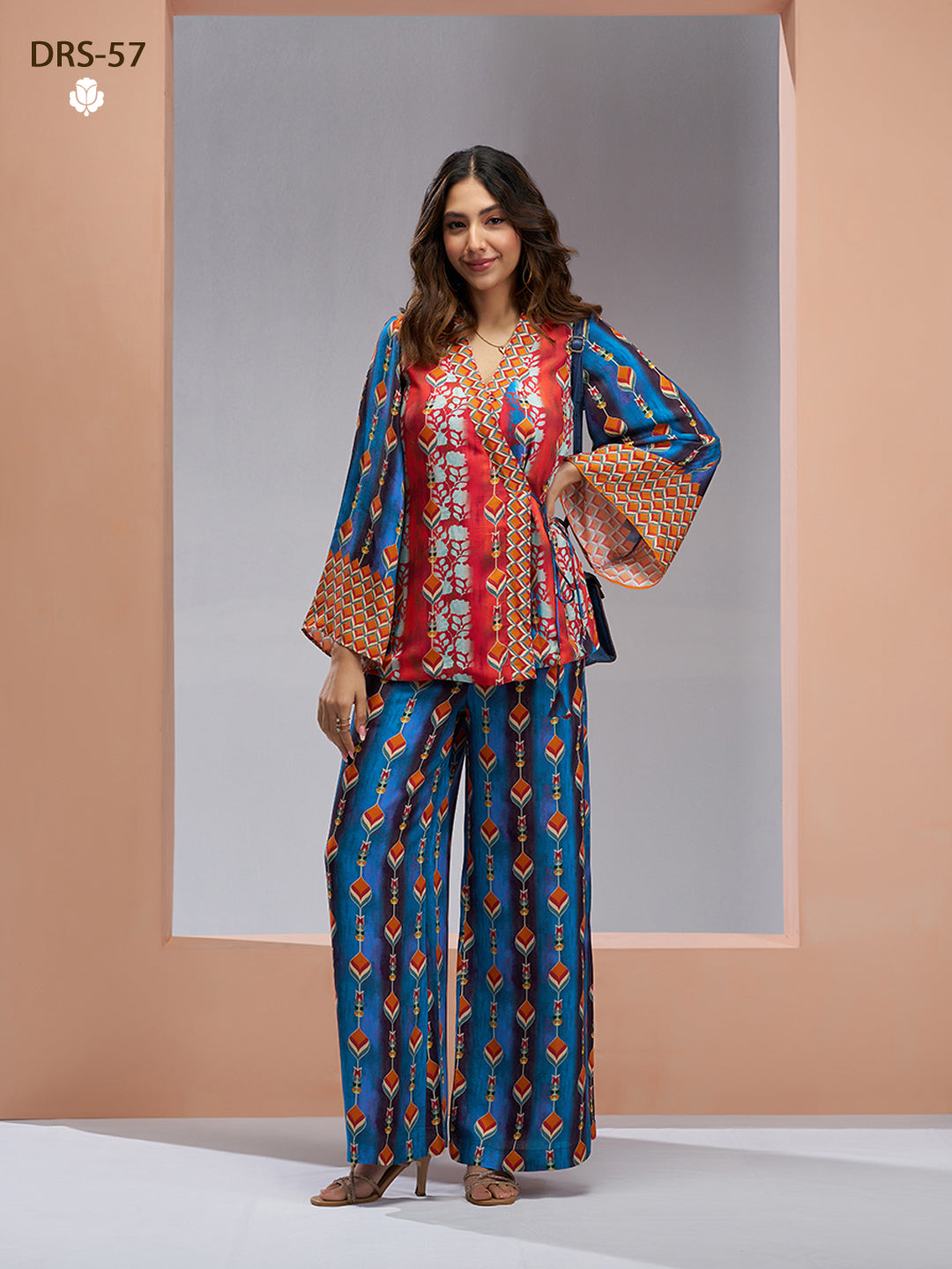 NAVY BLUE PURE MUSLIN SILK PRINTED KIMONO PANT - qivii