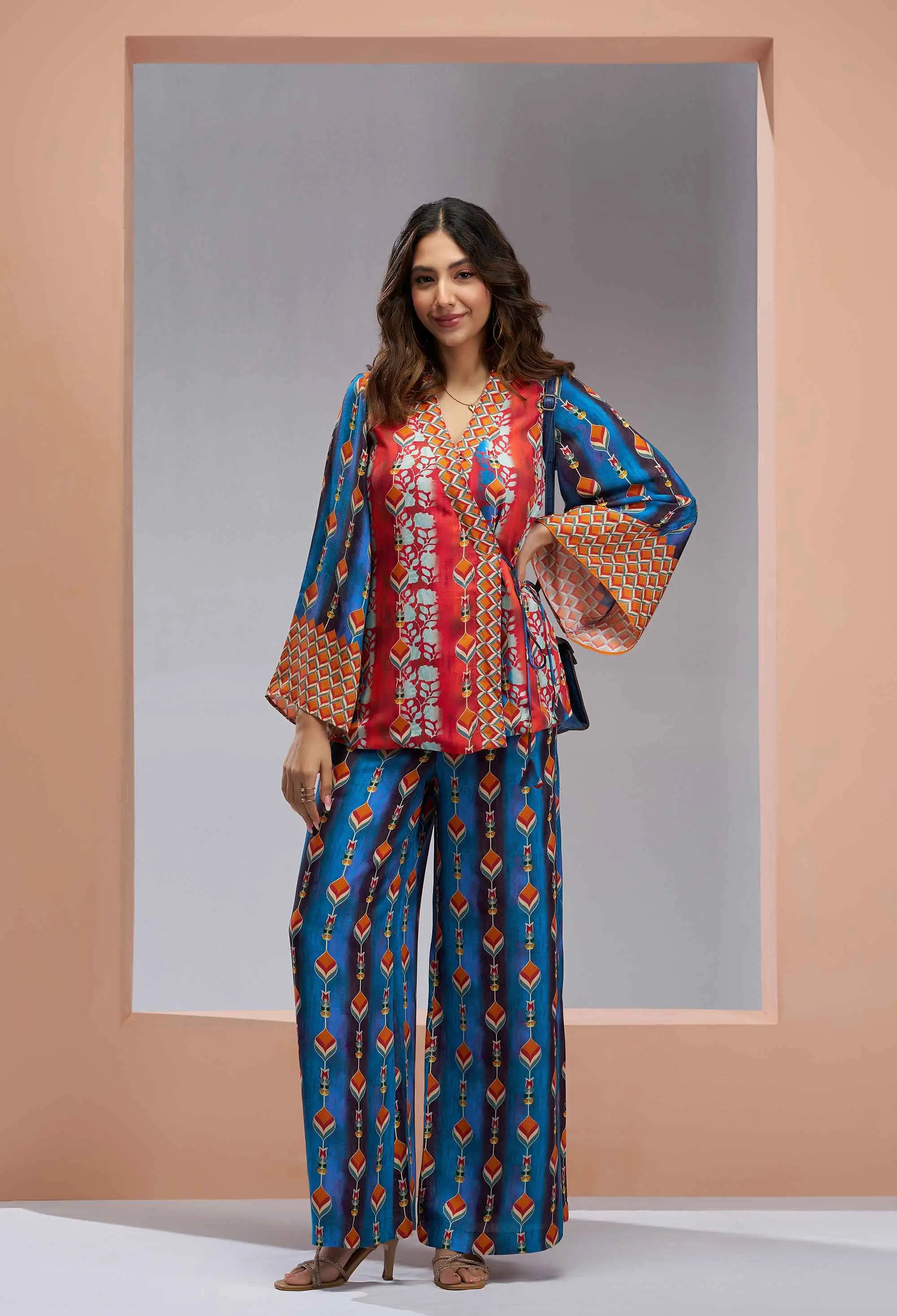 Navy Blue Pure Muslin Silk Printed Co-ord Set