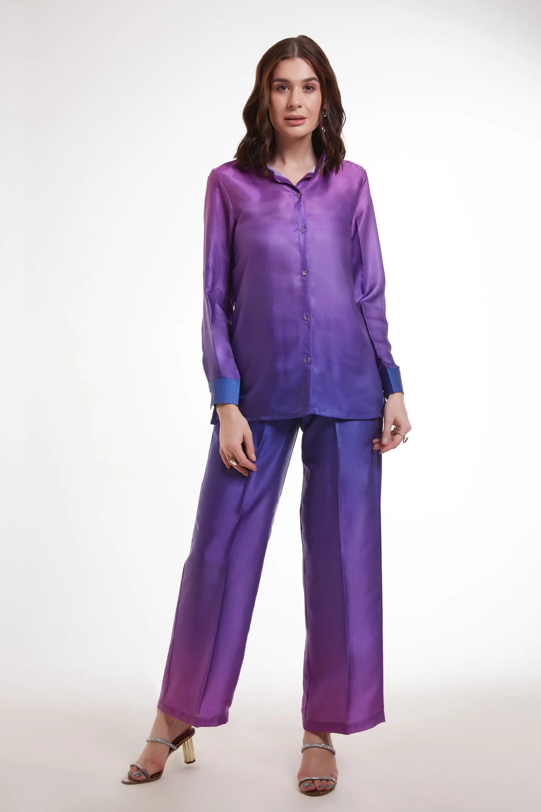 MultiColor Printed Satin Co-ord Set - qivii