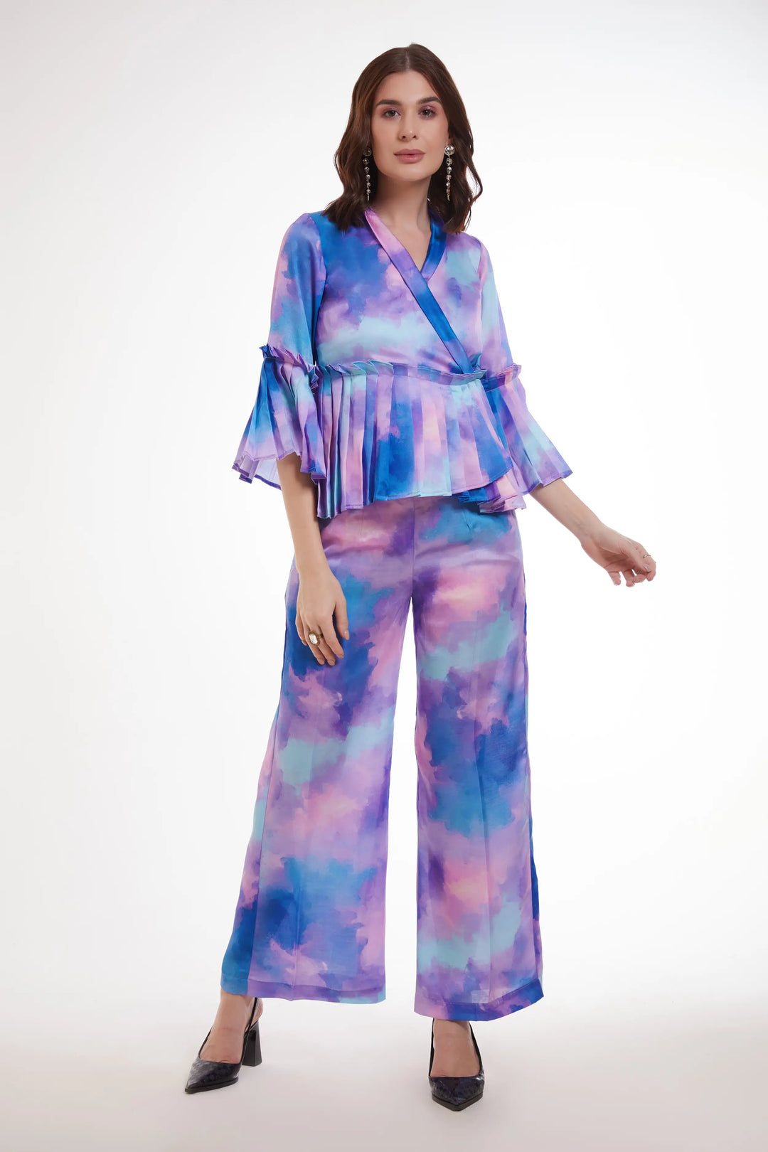 Purple Printed Satin Co-ord Set - qivii