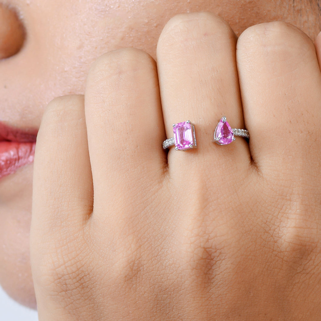 Pink Sapphire Octagon and Pear Open Ring - qivii