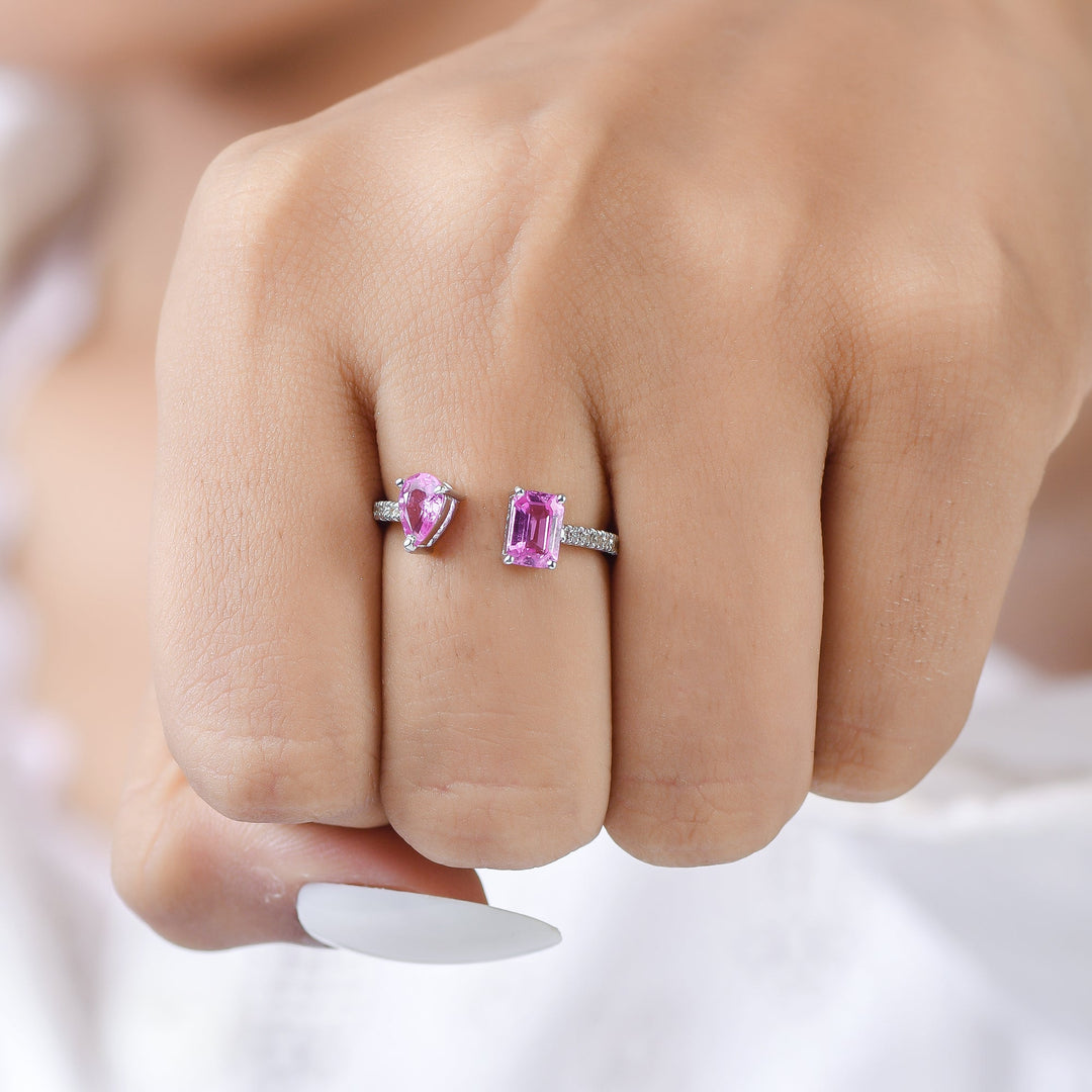 Pink Sapphire Octagon and Pear Open Ring - qivii