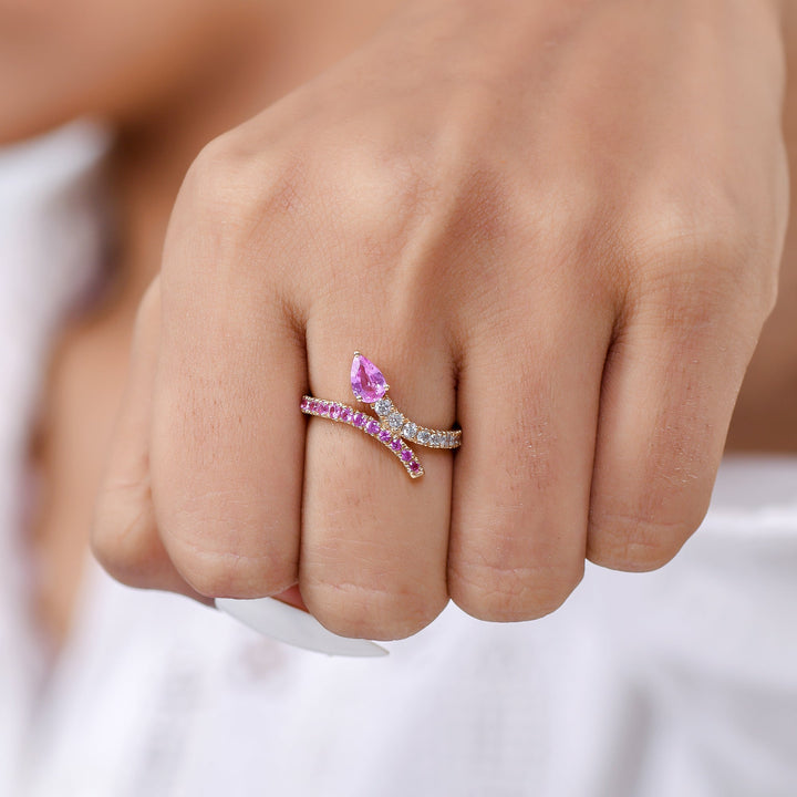 Pink Sapphire Pear Diamond Bypass Ring - qivii
