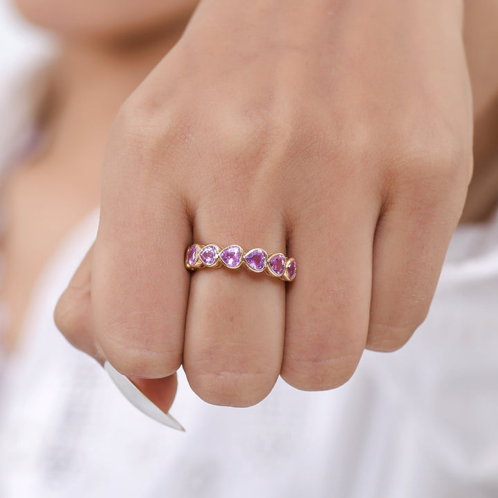Pink Sapphire Heart Bezel Set East West Ring - qivii