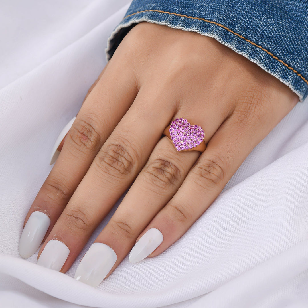 Pink sapphire heart Ring - qivii