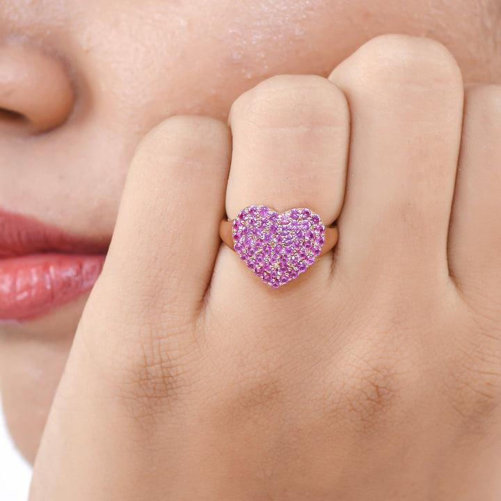 Pink sapphire heart Ring - qivii