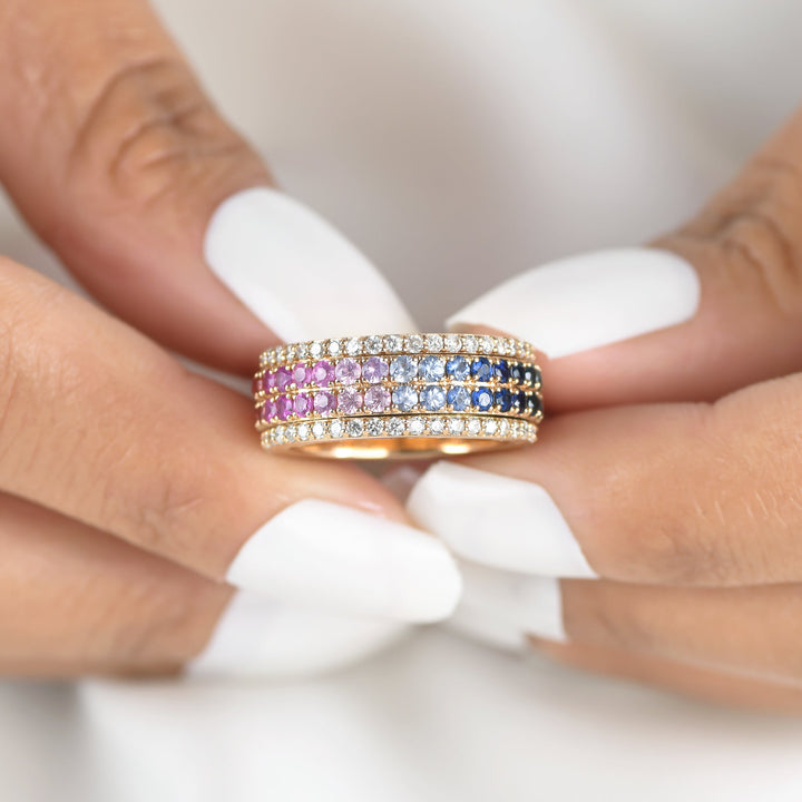 Rainbow Sapphire Round Spinner Ring - qivii