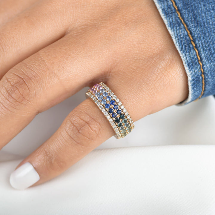 Rainbow Sapphire Round Spinner Ring - qivii