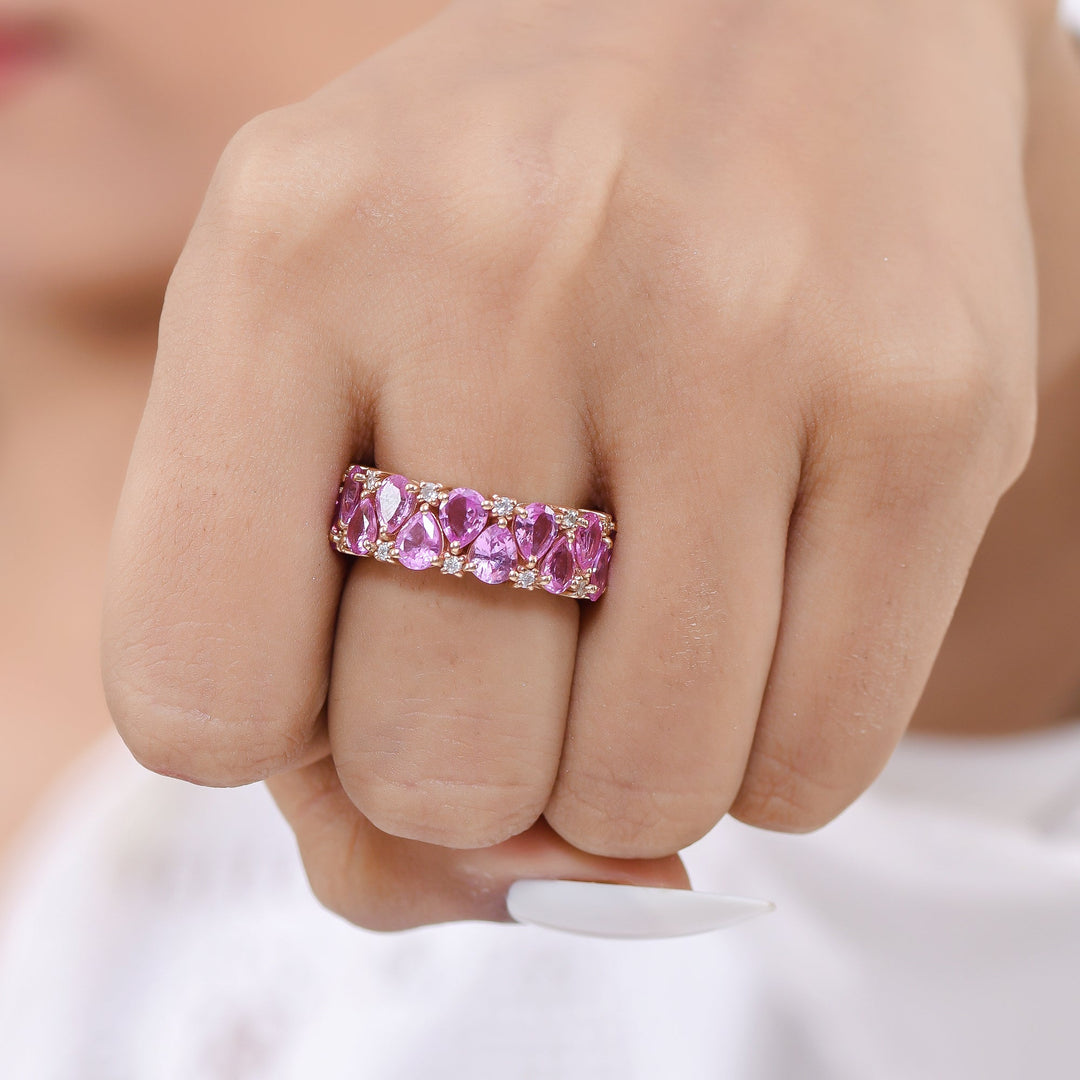 Pink Sapphire Pear Upside Down Eternity Band Diamond Ring - qivii