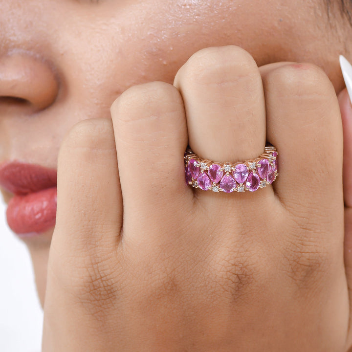 Pink Sapphire Pear Upside Down Eternity Band Diamond Ring - qivii
