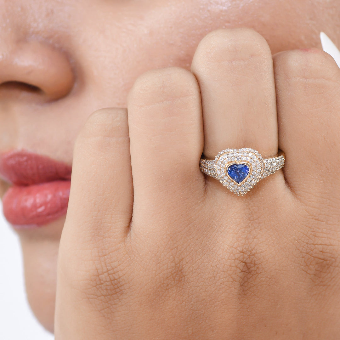 Blue Sapphire Heart Pinky Ring - qivii