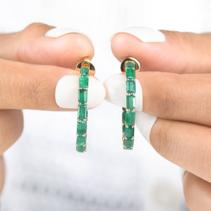 Emerald Octagon Small Hoops - qivii
