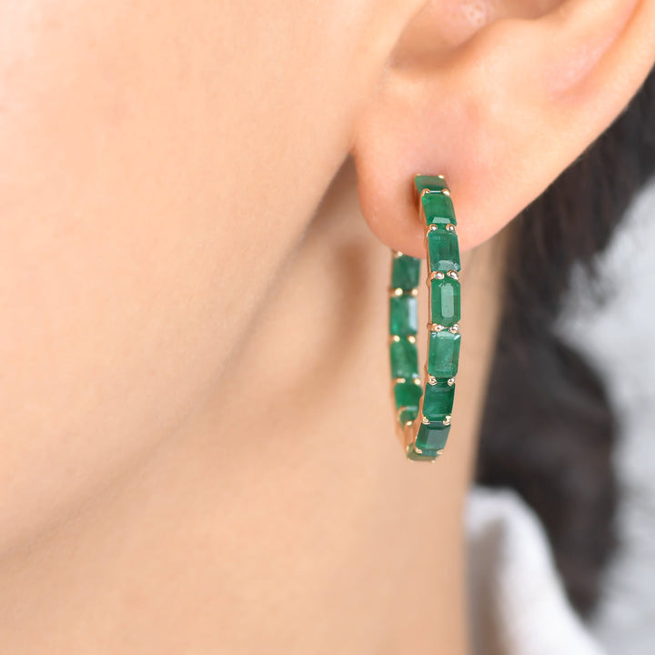 Emerald Octagon Small Hoops - qivii