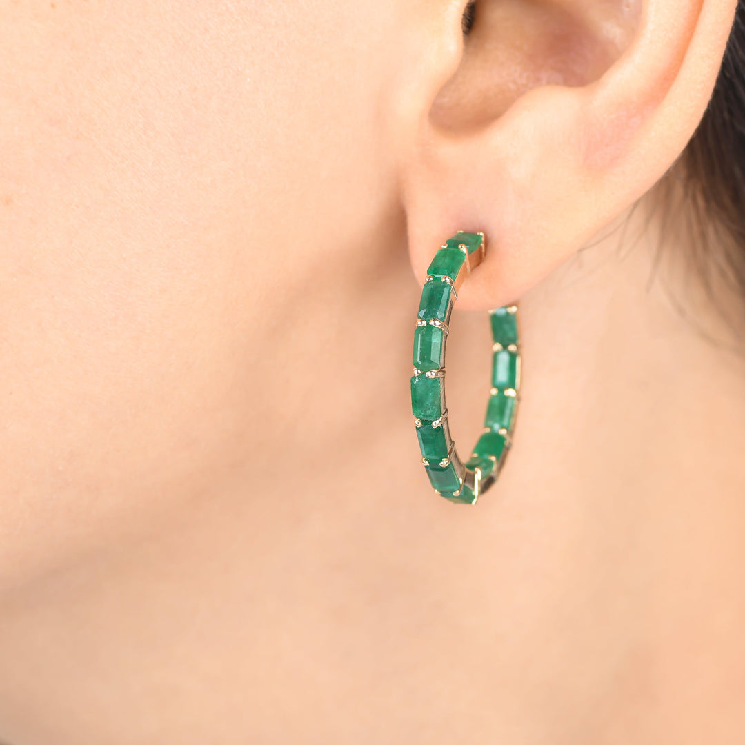 Emerald Octagon Small Hoops - qivii