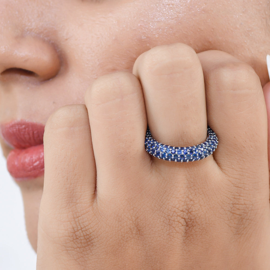 Blue Sapphire Pave Set Inside Out Ring - qivii
