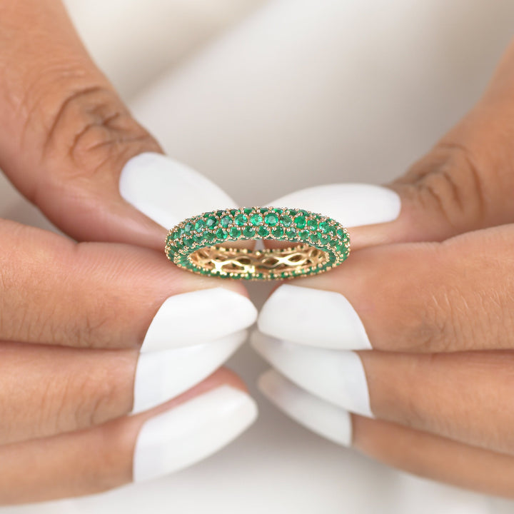 Emerald Pave Eternity Ring - qivii