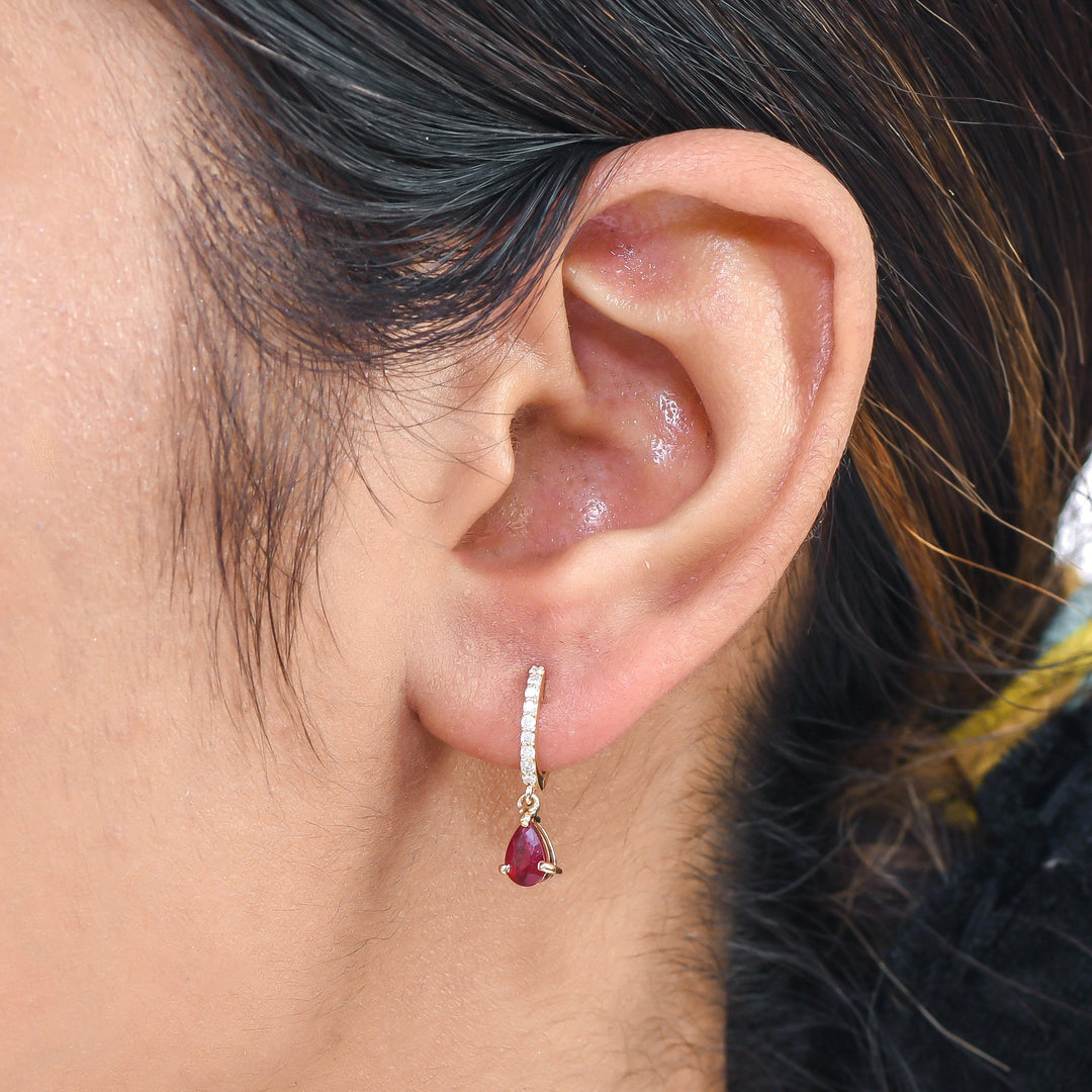 Ruby Pear Diamond Mini Huggies Earrings - qivii