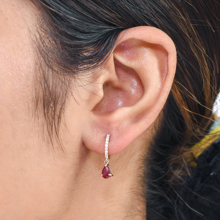 Ruby Pear Diamond Mini Huggies Earrings - qivii