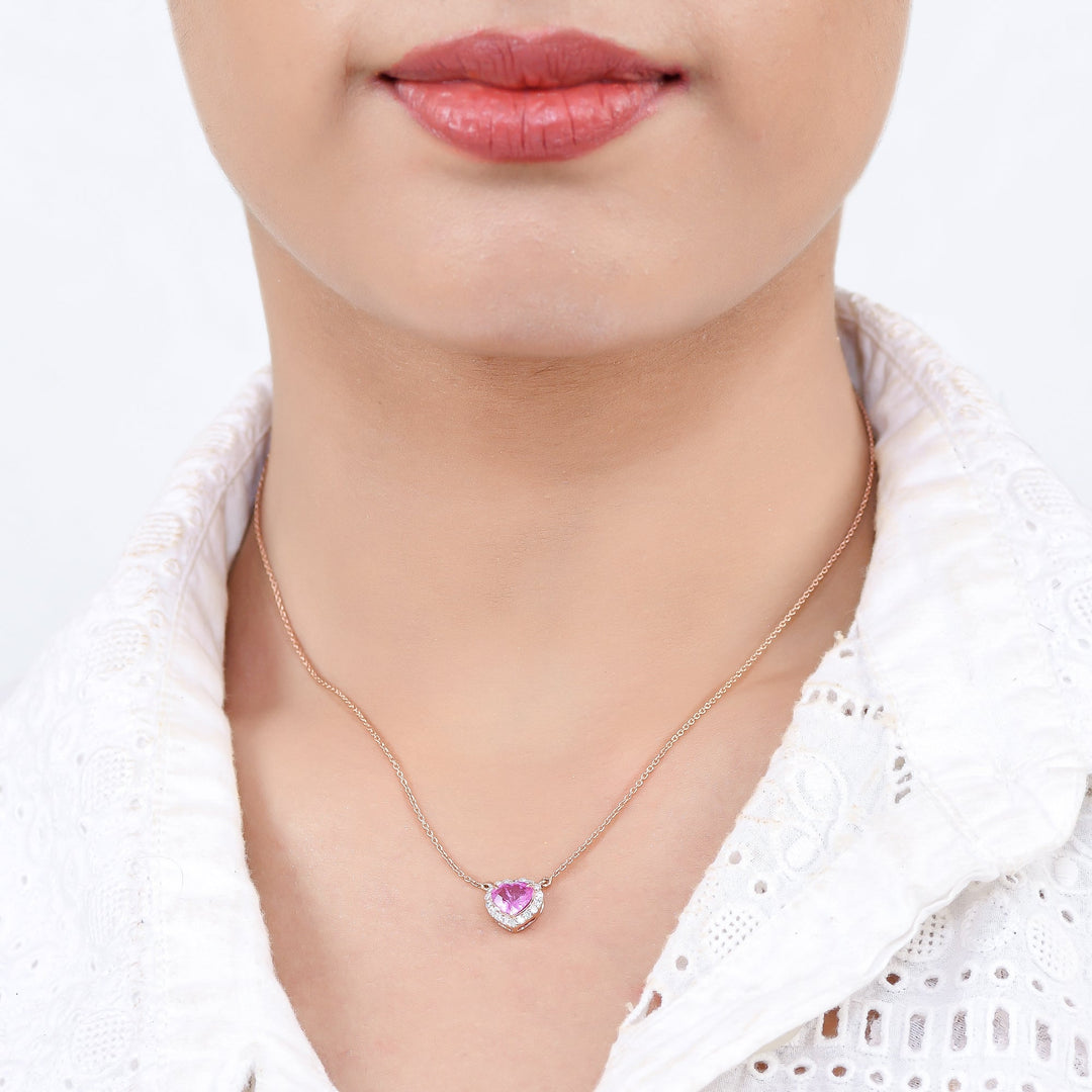 Pink Sapphire Heart With Diamond Pendant Gold - qivii