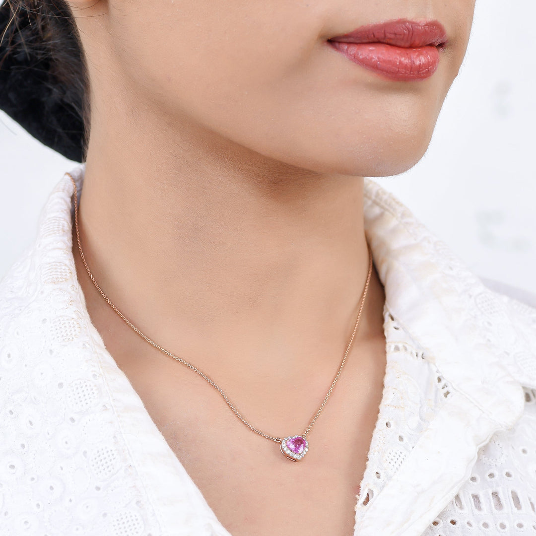 Pink Sapphire Heart With Diamond Pendant Gold - qivii